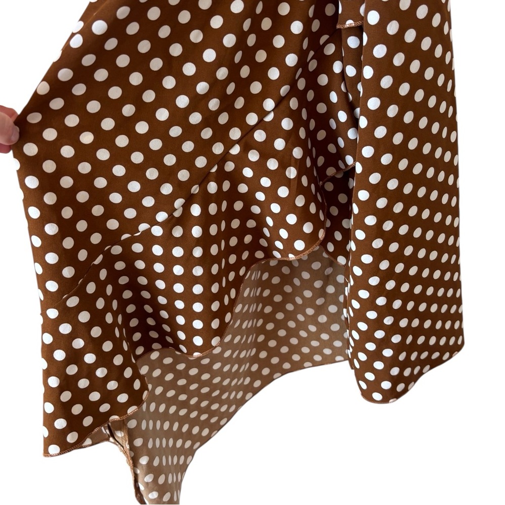 Ecowish Polka Dot Sundress Md Brown White Hi Low Flowy Lightweight Pretty Woman - Picture 4 of 12